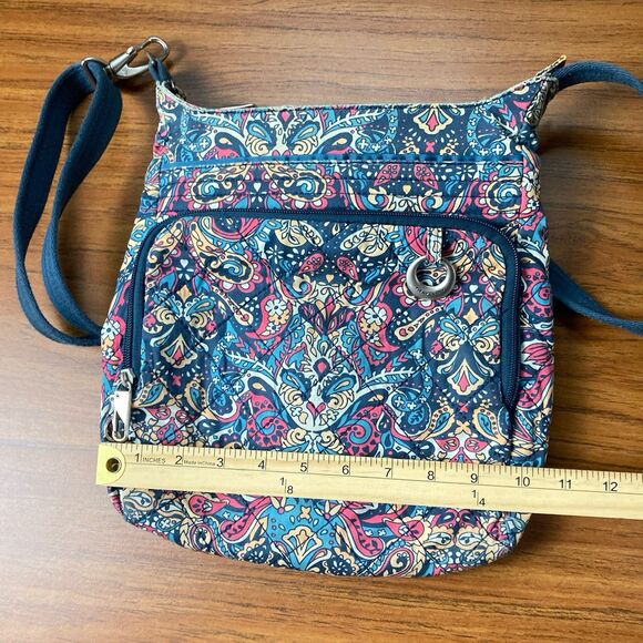 Travelon Women's Zip Crossbody Bag Multi Pocket Organizer Paisley Blue GUC - Picture 15 of 16